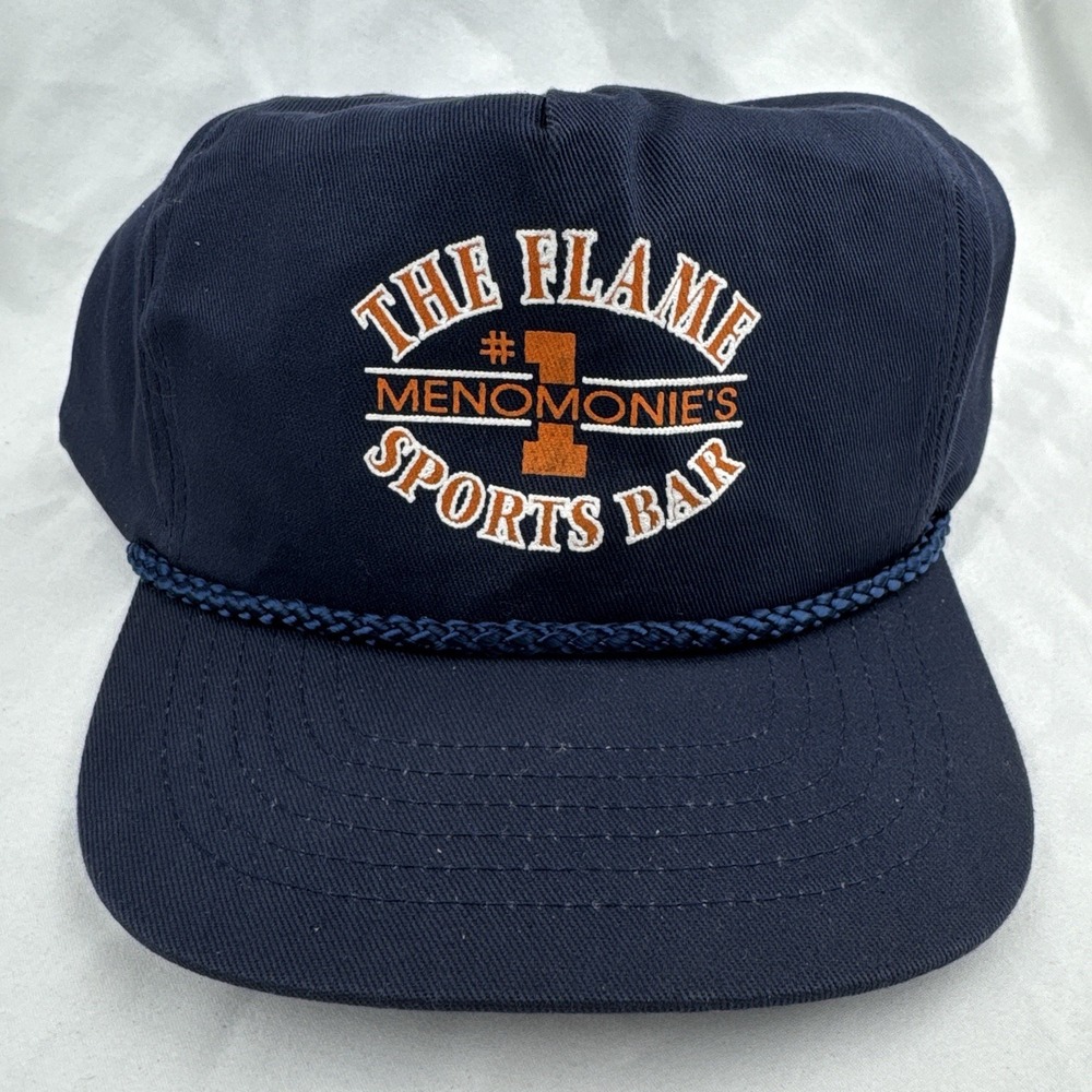 Vintage 90s The Flame Menomonie Wisconsin Sports Bar Rope Snapback Hat KC